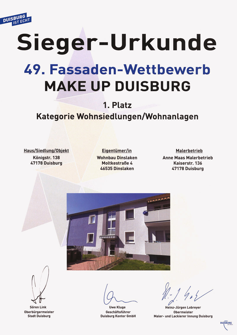 49. Fassaden-Wettbewerb Make up Duisburg - 1. Platz Kategorie Wohnsiedlungen / Wohnanlagen