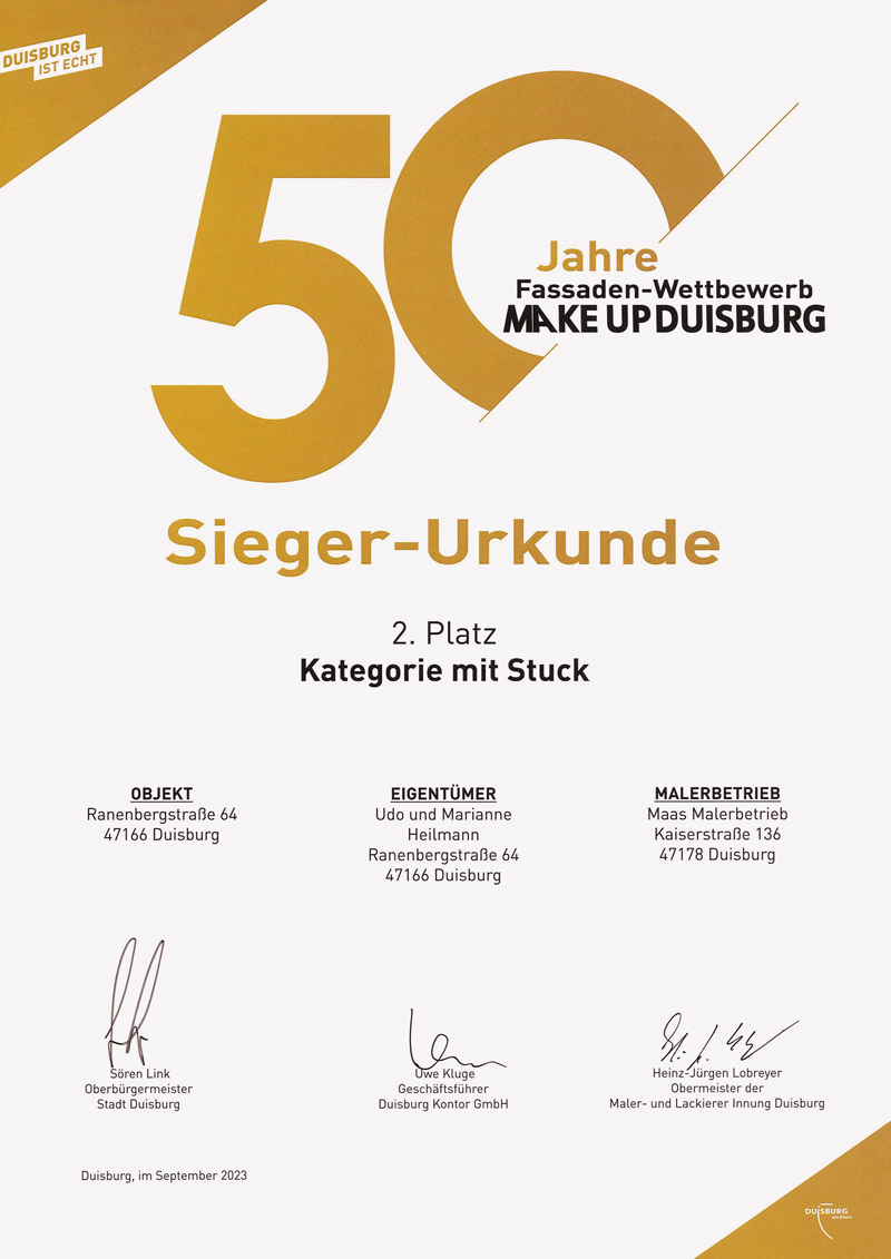 50 Jahre Fassaden-Wettbewerb Make up Duisburg - 2. Platz Kategorie mit Stuck